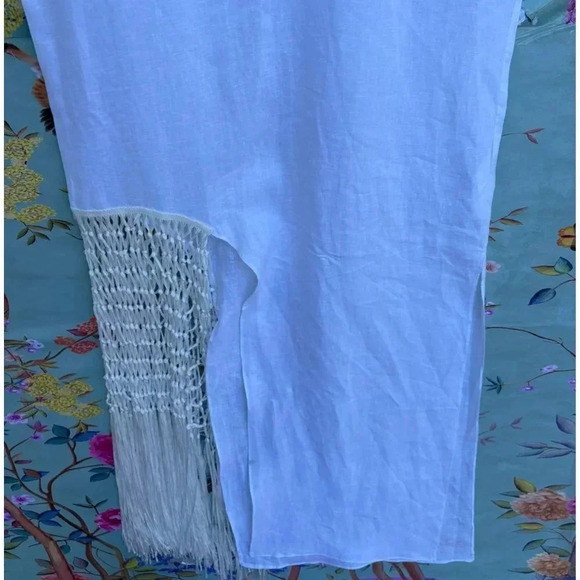 Zara Womens Bloggers Fave Linen Macrame Fringed Midi Dress White Size Medium - Picture 9 of 16
